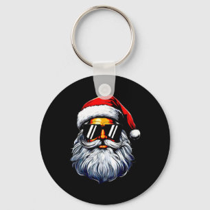 Santa Face Retro Sungles Christmas Shirts For Mens Key Ring