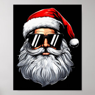 Santa Face Retro Sungles Christmas Shirts For Mens Poster