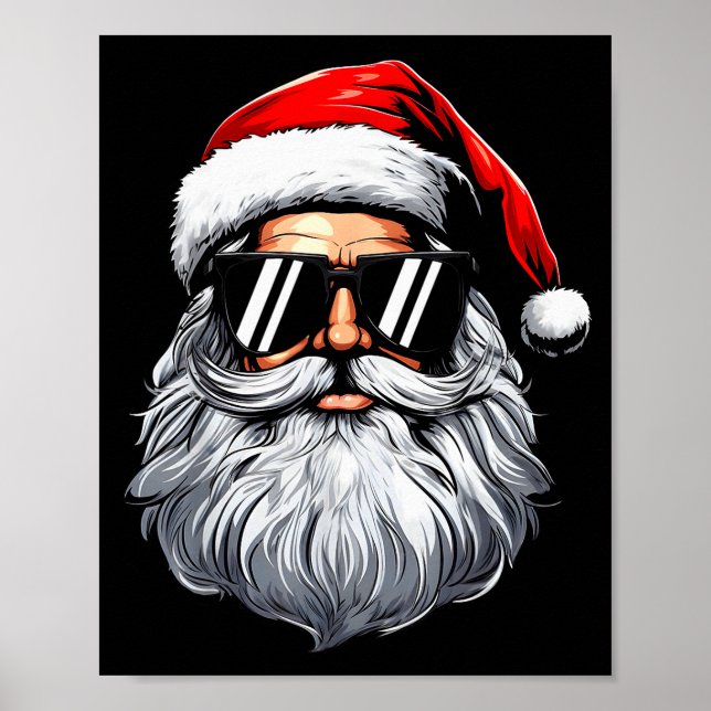 Santa Face Retro Sungles Christmas Shirts For Mens Poster (Front)