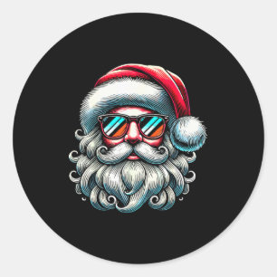 Santa Face Retro Sungles Christmas Xmas  Classic Round Sticker