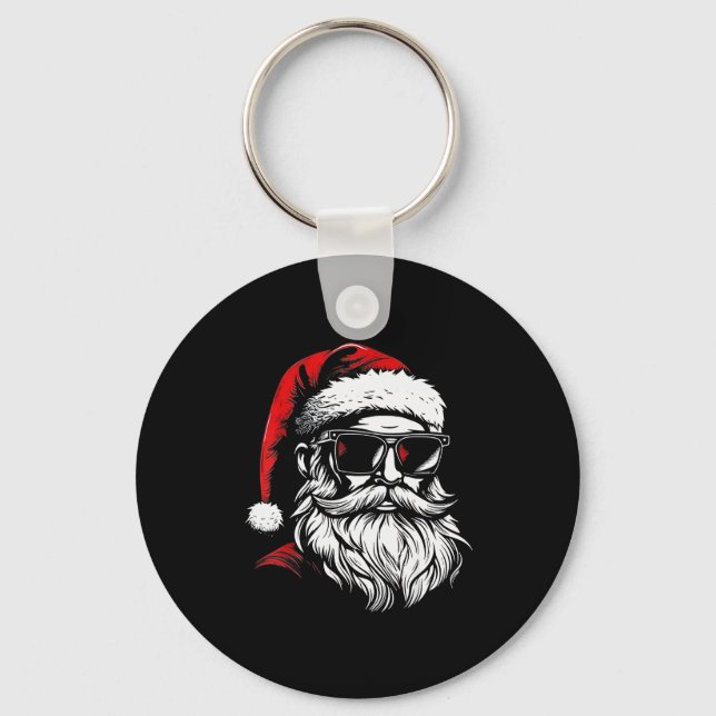 Santa Face Retro Sungles Christmas Xmas Men  Key Ring (Front)