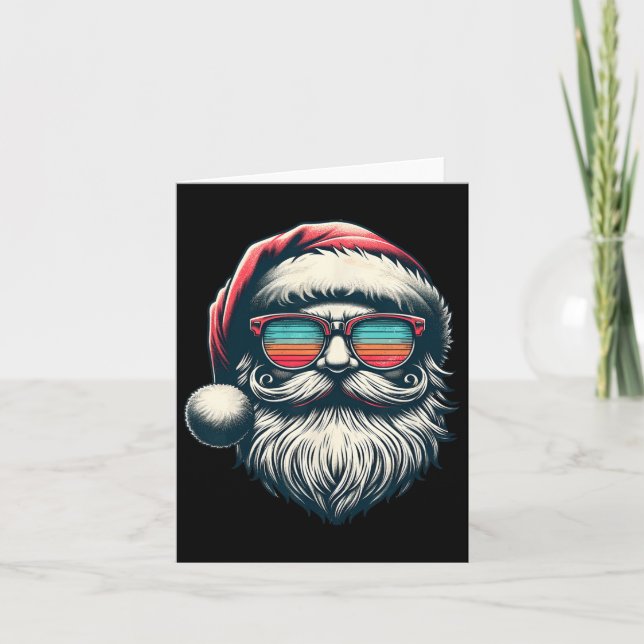 Santa Face Retro Sungles Christmas Xmas Men Women  Card (Front)