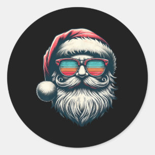 Santa Face Retro Sungles Christmas Xmas Men Women Classic Round Sticker