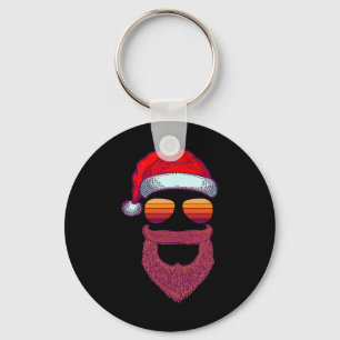 Santa Face Retro Sungles Christmas Xmas Men Women Key Ring