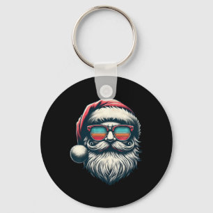 Santa Face Retro Sungles Christmas Xmas Men Women Key Ring