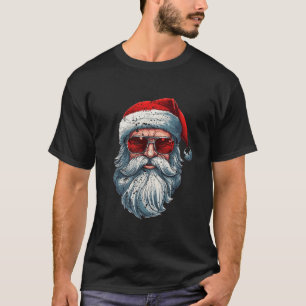 Santa Face Retro Sungles Christmas Xmas Men Women T-Shirt