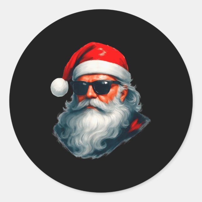 Santa Face Retro Sungles Funny Christmas Pajama Me Classic Round Sticker (Front)