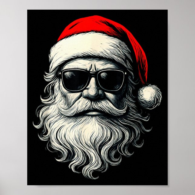 Santa Face Retro Sungles Funny Christmas Pajama Me Poster (Front)