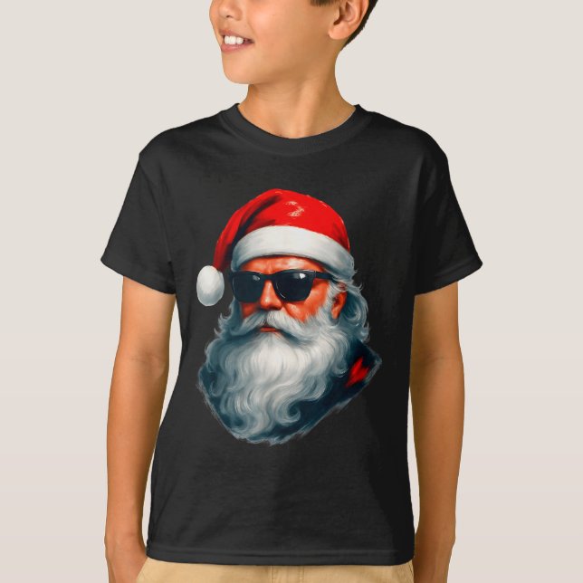 Santa Face Retro Sungles Funny Christmas Pajama Me T-Shirt (Front)