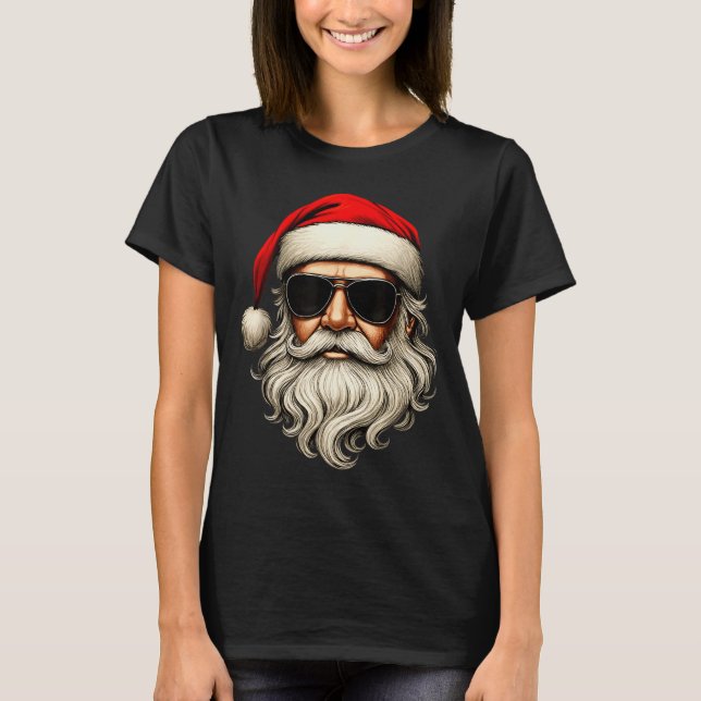 Santa Face Retro Sungles Funny Christmas Pajama Me T-Shirt (Front)