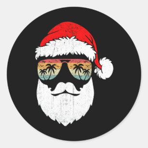 Santa Face Retro Sungles Hawaiian Christmas Xmas T Classic Round Sticker