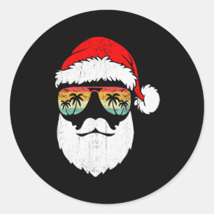 Santa Face Retro Sungles Hawaiian Christmas Xmas T Classic Round Sticker