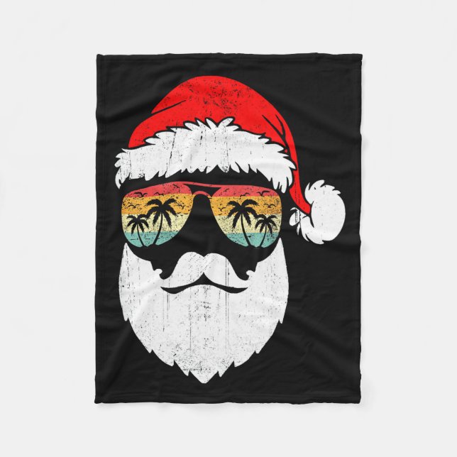 Santa Face Retro Sungles Hawaiian Christmas Xmas T Fleece Blanket (Front)