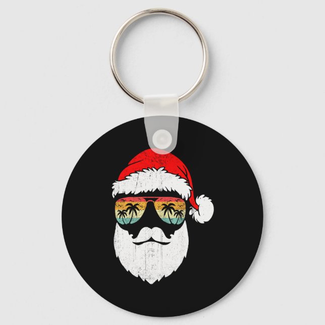 Santa Face Retro Sungles Hawaiian Christmas Xmas T Key Ring (Front)