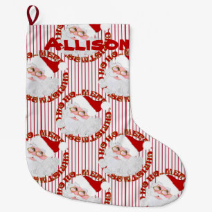 Santa Face-Stripes-Personalised Christmas Stocking