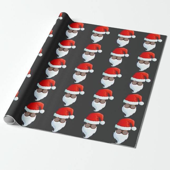 Santa Face Sunglasses Cool Hipster Christmas Wrapping Paper (Unrolled)