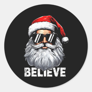 Santa Face Sungles Believe Christmas Shirts For Bo Classic Round Sticker