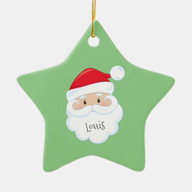 Santa Face with Name and Year Ceramic Ornament (Front)