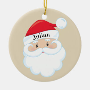 Santa Face with Name on Cap Ceramic Tree Decoration
