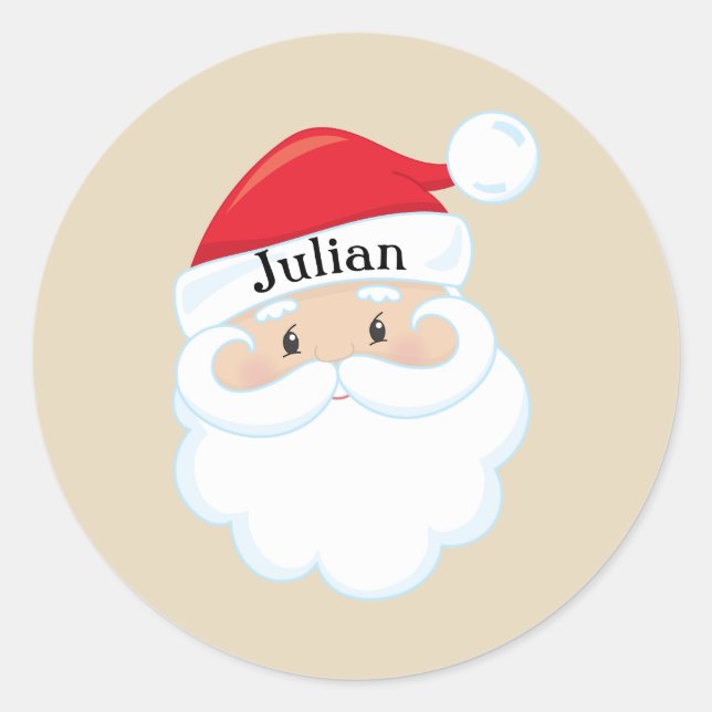 Santa Face with Name on Cap Classic Round Sticker (Front)
