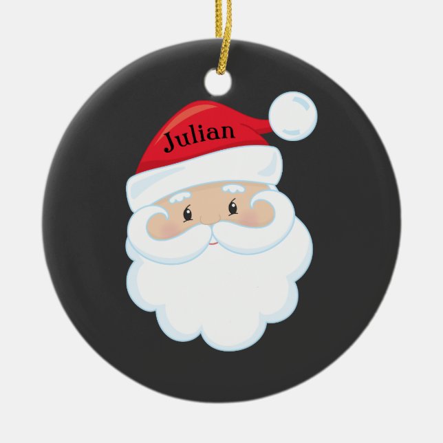 Santa Face with Name on Hat Ceramic Ornament (Front)
