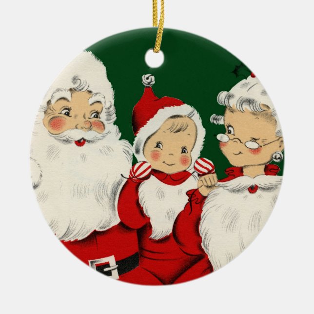 Santa Family Christmas Ceramic Ornament (Front)