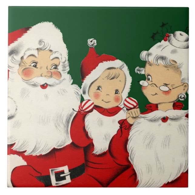 Santa Family Christmas Ceramic Tile (Front)