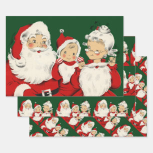 Santa Family Christmas Wrapping Paper Sheet