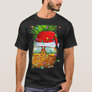 Santa Fat Pineapple Glasses Xmas Lights Pineapple  T-Shirt