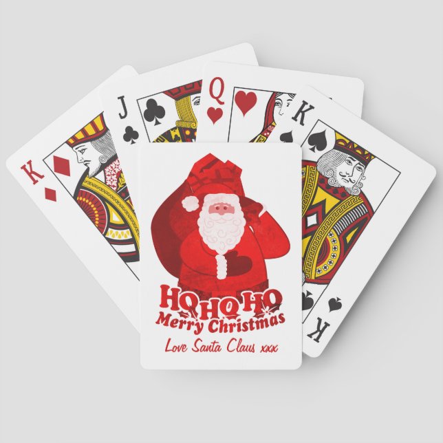 Santa Father Christmas red name gift playing cards (Back)