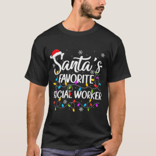 Santa Favorite Social Worker Christmas Lights Fami T-Shirt