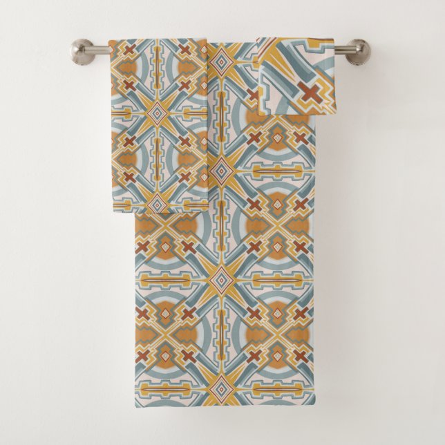 Santa Fe Geometric Tile Pattern Bath Towel Set (Insitu)