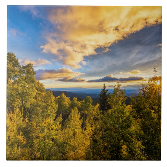 Santa Fe National Forest at Sunset in Autumn Ceramic Tile (Front)