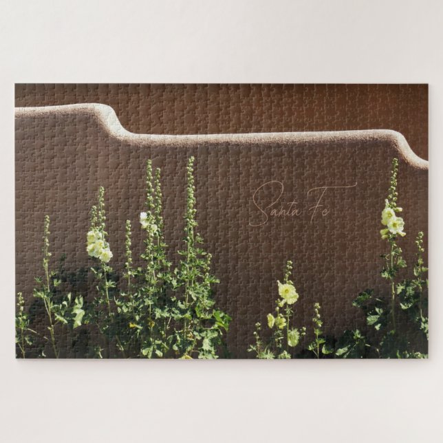 Santa Fe New Mexico Adobe & Hollyhocks Scenic Jigsaw Puzzle (Horizontal)