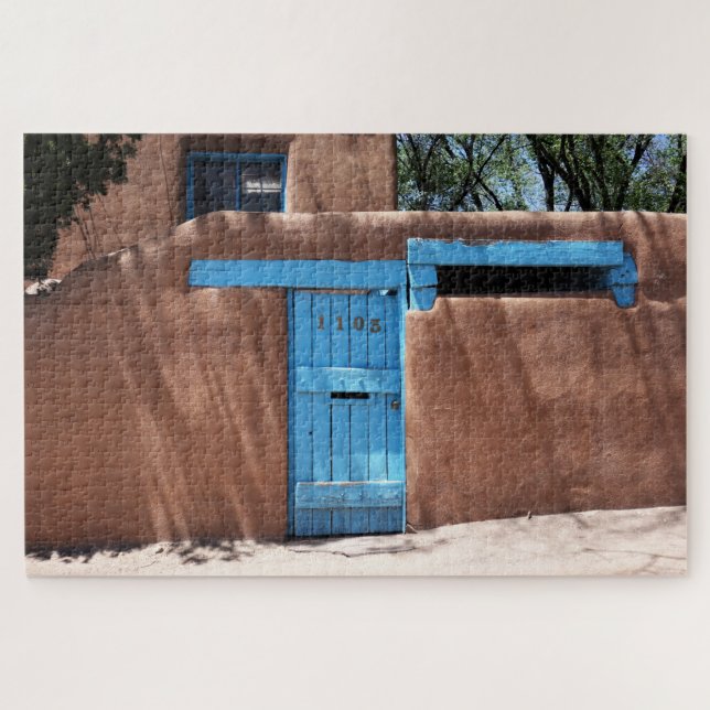 Santa Fe New Mexico Blue Door Scenic Jigsaw Puzzle (Horizontal)