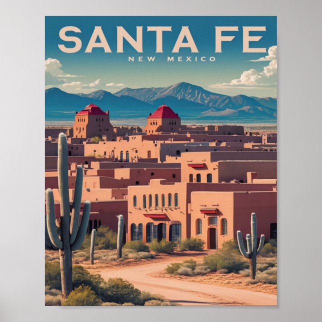 Santa Fe New Mexico Retro Travel Poster (Front)