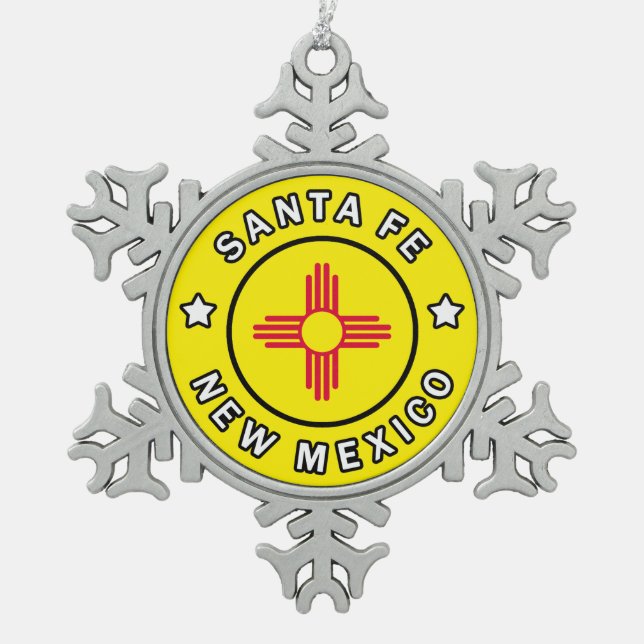 Santa Fe New Mexico Snowflake Pewter Christmas Ornament (Front)