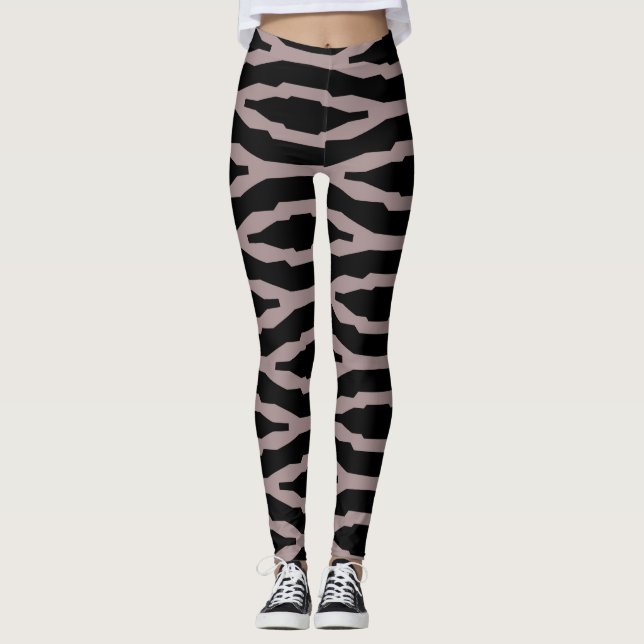 Santa Fe Pink & Black Geometric Modern Pattern Leggings (Front)