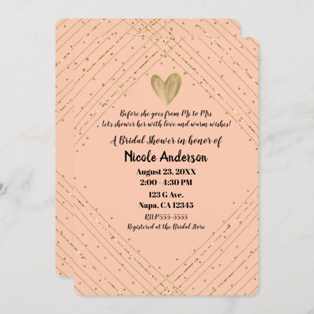 Santa Fe Pink & Gold Glitter Glam Bridal Shower Invitation (Front/Back)
