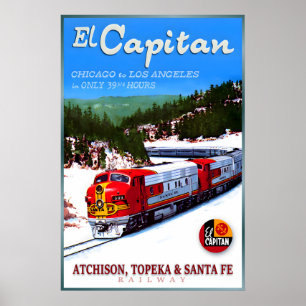 Santa Fe Railway Lines EL CAPITAN Locomotive New Poster