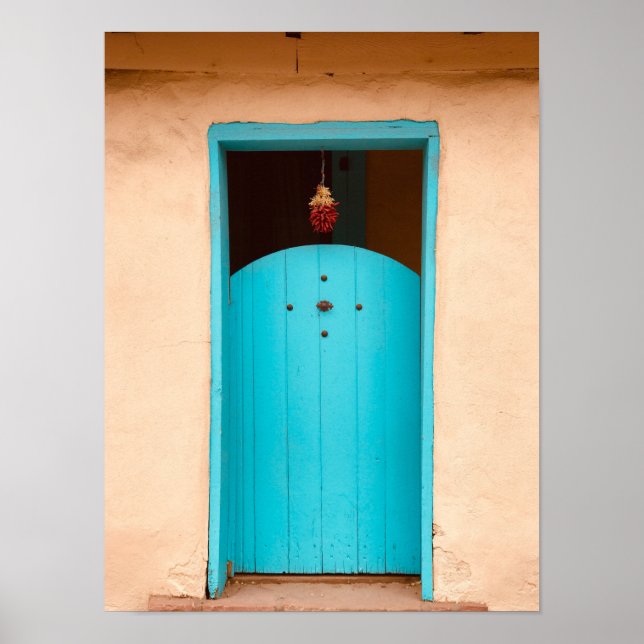 Santa Fe Red Chilli Ristras Turquoise Door NM Poster (Front)