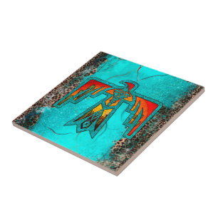 Santa Fe Thunderbird Turquoise Marble Leopard Ceramic Tile
