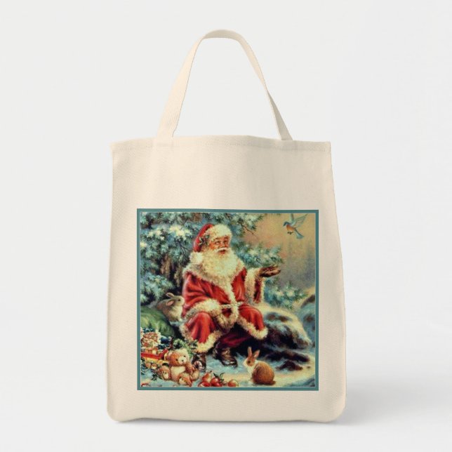 Santa Feeding Christmas Dove Canvas Christmas Tote (Front)