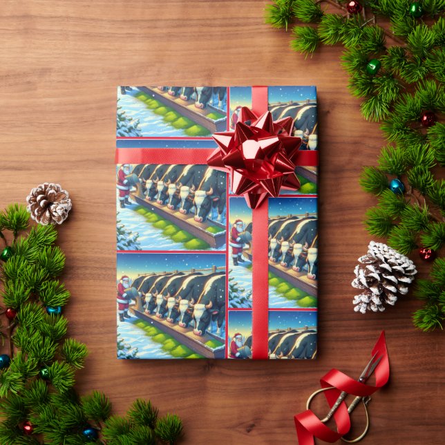 Santa Feeding His Cows Christmas Wrapping Paper (Holiday Gift)
