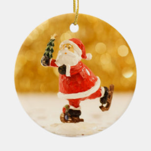 Santa Figurine Ice Skating Christmas Ornament