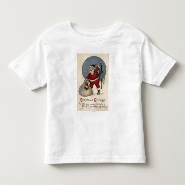 Santa Filling Stocking to the Brim Toddler T-Shirt (Front)