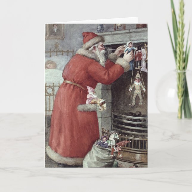 Santa Filling Stockings Holiday Card (Front)