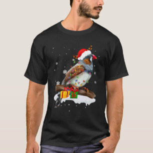 Santa Finch Bird Animal Christmas Lights Christma T-Shirt