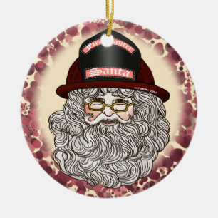Santa Firefighter Ceramic Ornament