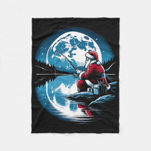 Santa Fishing Christmas Xmas Fisherman Fisher Fish Fleece Blanket